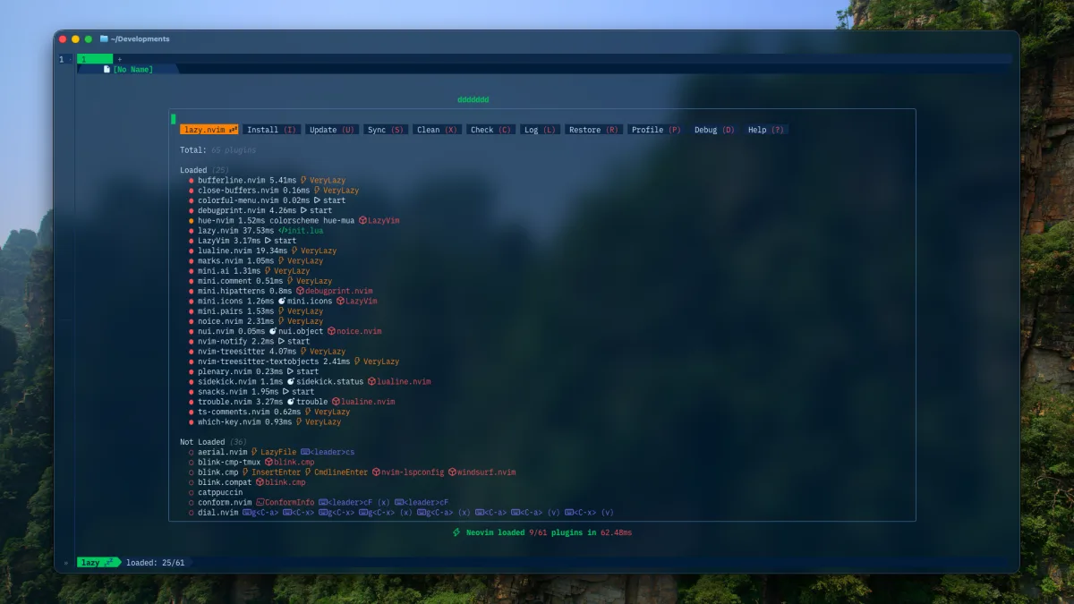 Lazy.nvim plugin manager using the shared Huế theme