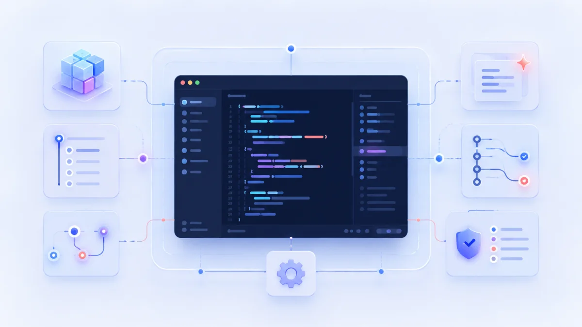 A code editor connected to modular web development tools