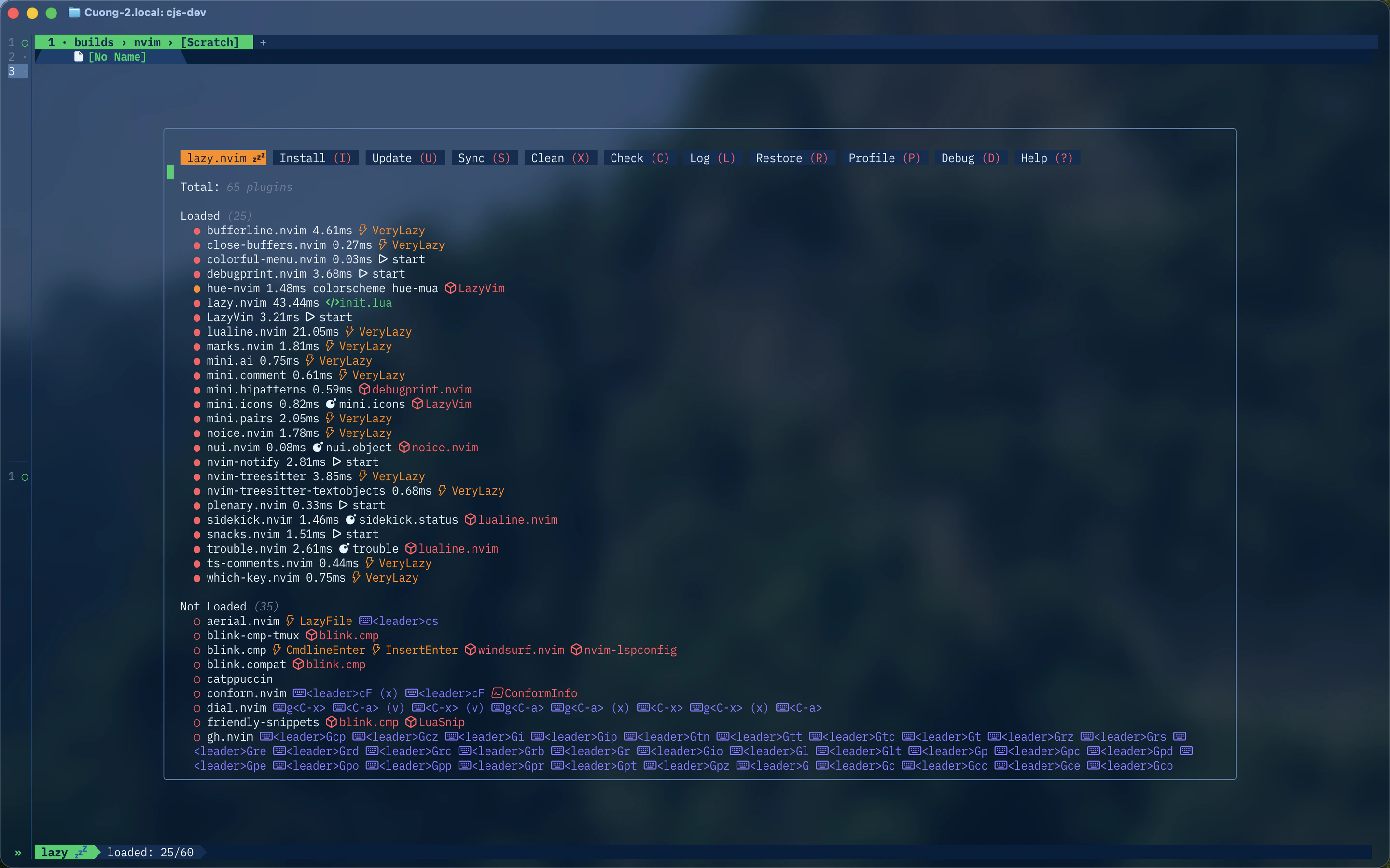 Lazy.nvim showing loaded and deferred plugins in the Neovim setup
